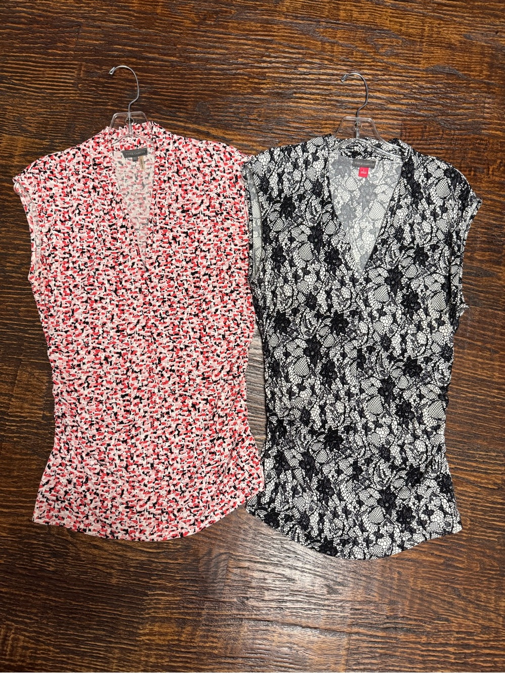 BOGO! Vince Camuto Pink Pattern & Black Lace-Print Sleeveless V-Neck Tops